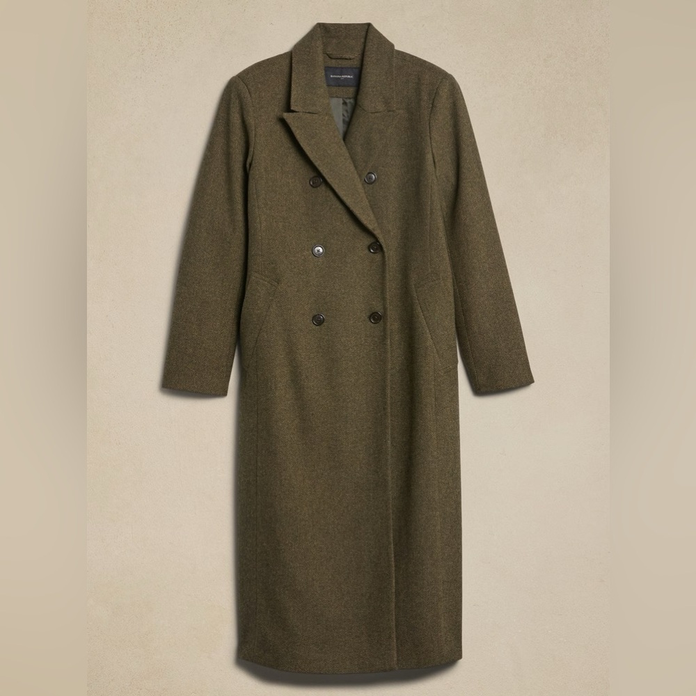 NWOT Banana Republic Herringbone Blazer Coat Olive Heather Large